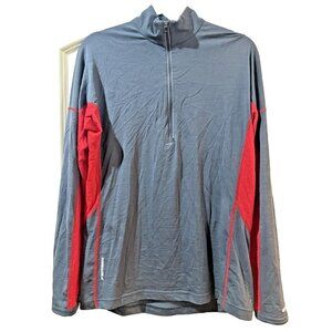 Icebreaker 1/4 Zip LS Shirt GT 200 Lightweight Merino Wool Mens Medium Gray Red